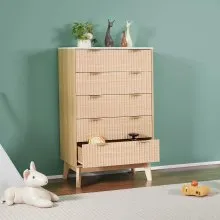 VEVOR 5 Fluted Drawer Dresser Wooden Chest of Drawers with Sliding & Anti-tip