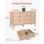 VEVOR 6 Fluted Drawer Dresser, Wooden Chest of Drawers with Sliding & Anti-tip Device, Modern Minimalist Dresser Chest, Closet Storage Organizer for Living Room, Hallway, Bedroom, Entryway, Light Wood