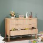 VEVOR 6 Fluted Drawer Dresser, Wooden Chest of Drawers with Sliding & Anti-tip Device, Modern Minimalist Dresser Chest, Closet Storage Organizer for Living Room, Hallway, Bedroom, Entryway, Light Wood