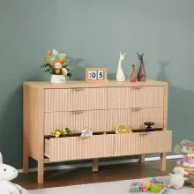 VEVOR 6 Fluted Drawer Dresser Wooden Chest of Drawers with Sliding & Anti-tip
