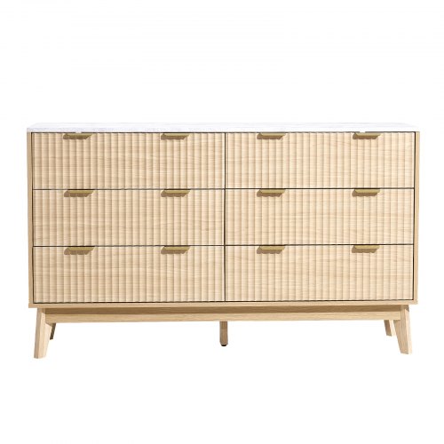 VEVOR 6 Fluted Drawer Dresser Wooden Chest of Drawers with Sliding & Anti-tip Device Modern Minimalist Dresser Chest Fluted Closet Storage for