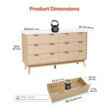 VEVOR 6 Fluted Drawer Dresser Wooden Chest of Drawers w/ Sliding & Anti-tip Wood