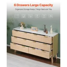 VEVOR 6 Fluted Drawer Dresser Wooden Chest of Drawers w/ Sliding & Anti-tip Wood