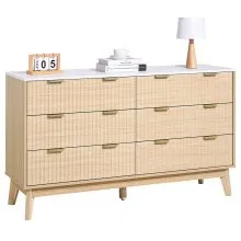 VEVOR 6 Fluted Drawer Dresser Wooden Chest of Drawers w/ Sliding & Anti-tip Wood