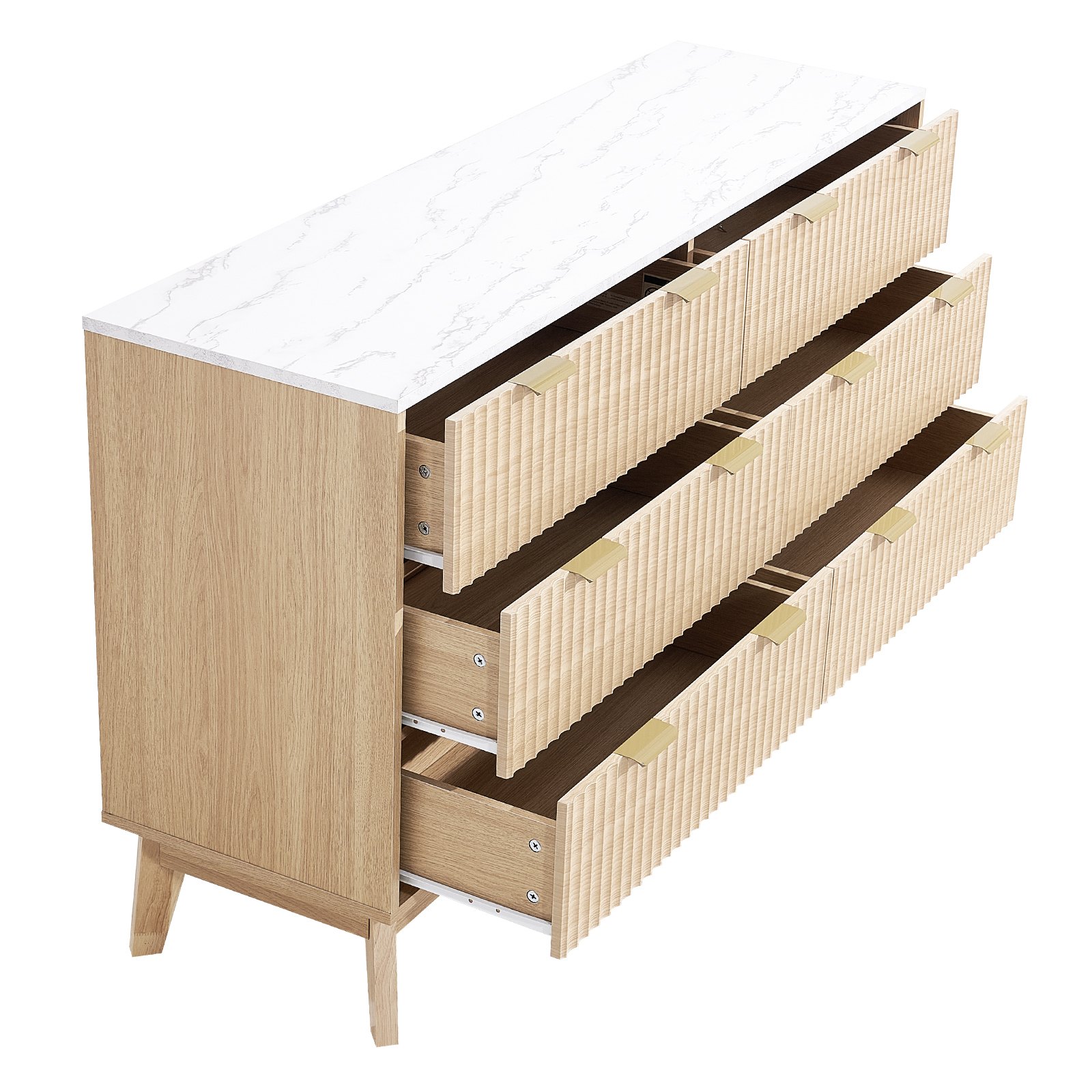 VEVOR 6 Fluted Drawer Dresser, Wooden Chest of Drawers with Sliding & Anti-tip Device, Modern Minimalist Dresser Chest, Fluted Closet Storage for Living Room, Hallway, Bedroom, Entryway, Light Wood