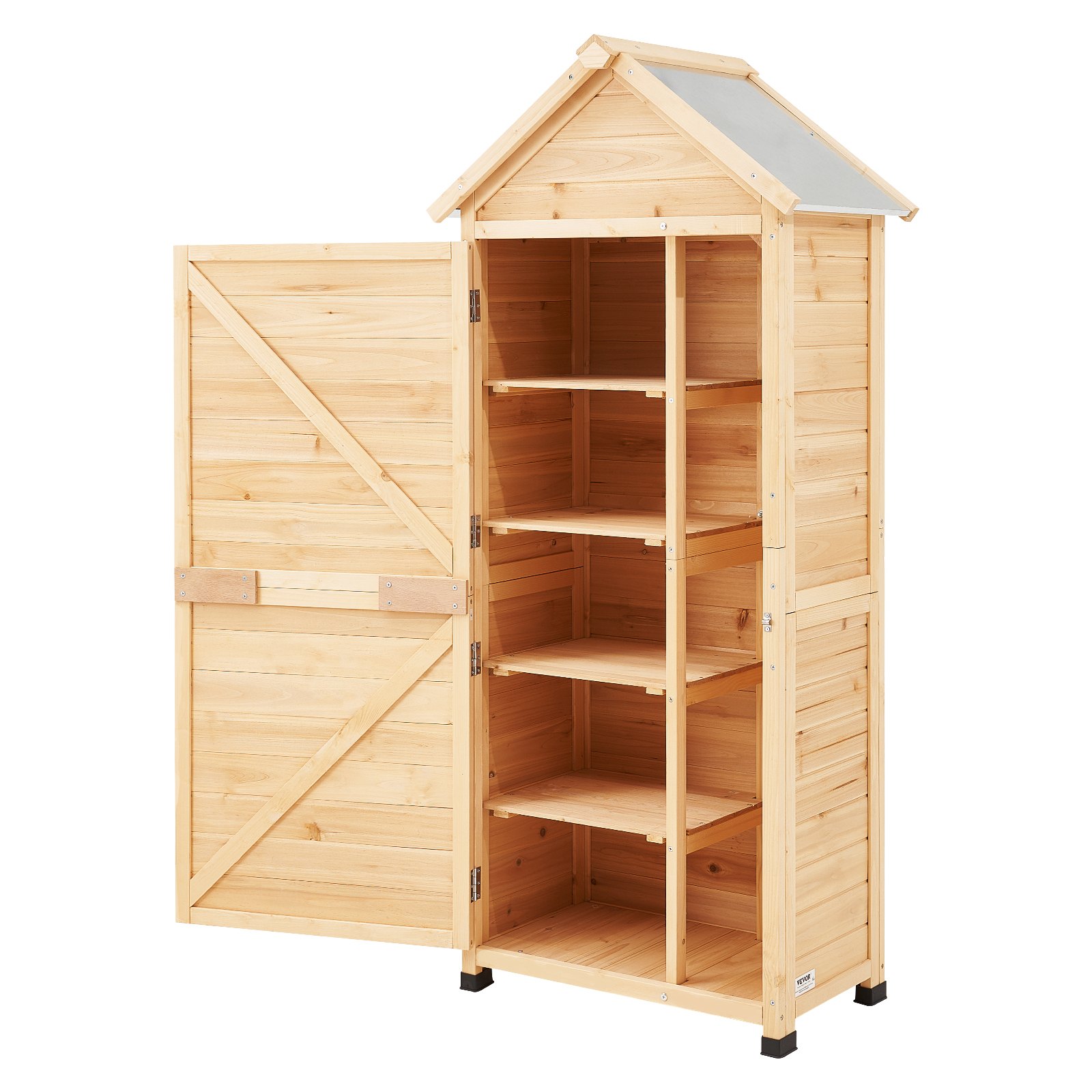 VEVOR Outdoor Storage Shed, Large Wooden Outside Storage Shed, Garden Tool Shed with Shelves, Lock, and Floor, Waterproof Storage House Cabinet for Patio Yard Lawn Garden, 28x63 inch