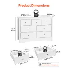 VEVOR 7 Drawer Dresser Wooden Chest of Drawers with Sliding with Anti-tip Device