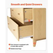VEVOR 6 Drawer Dresser Wooden Chest of Drawers with Sliding with Anti-tip Device