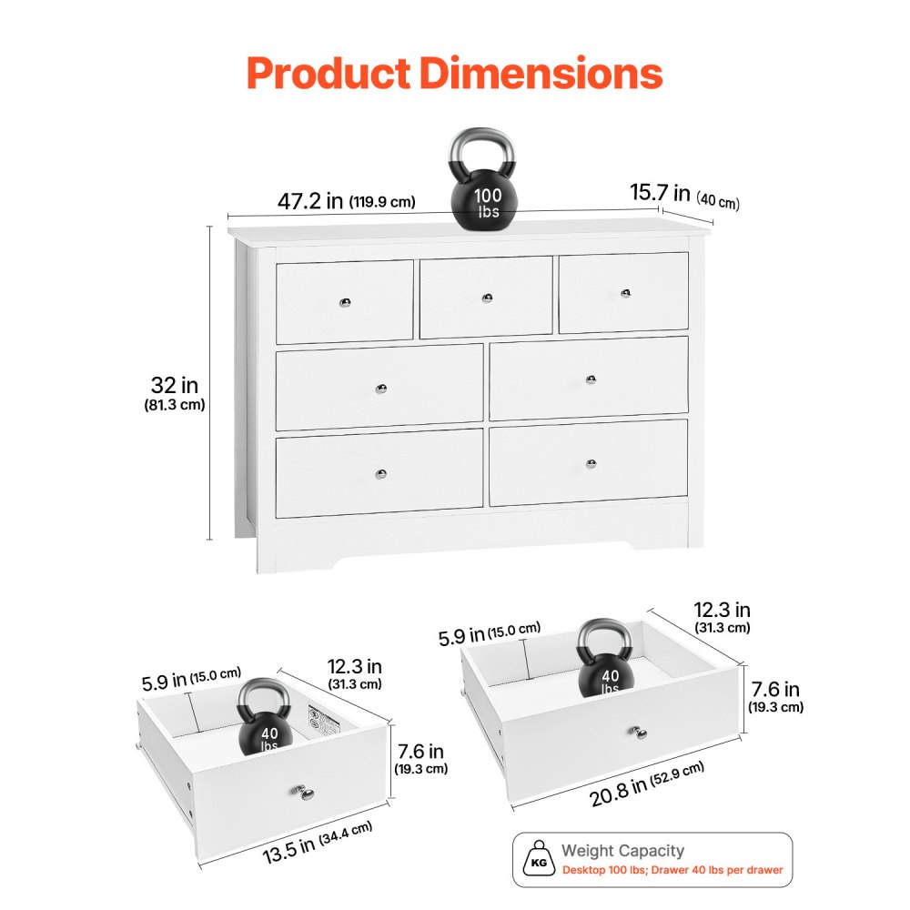 VEVOR 7 Drawer Dresser, Wooden Chest of Drawers with Sliding with Anti-tip Device, Modern Minimalist Dresser Chest, Closet Storage Organizer for Living Room, Hallway, Bedroom, Entryway, Light Wood