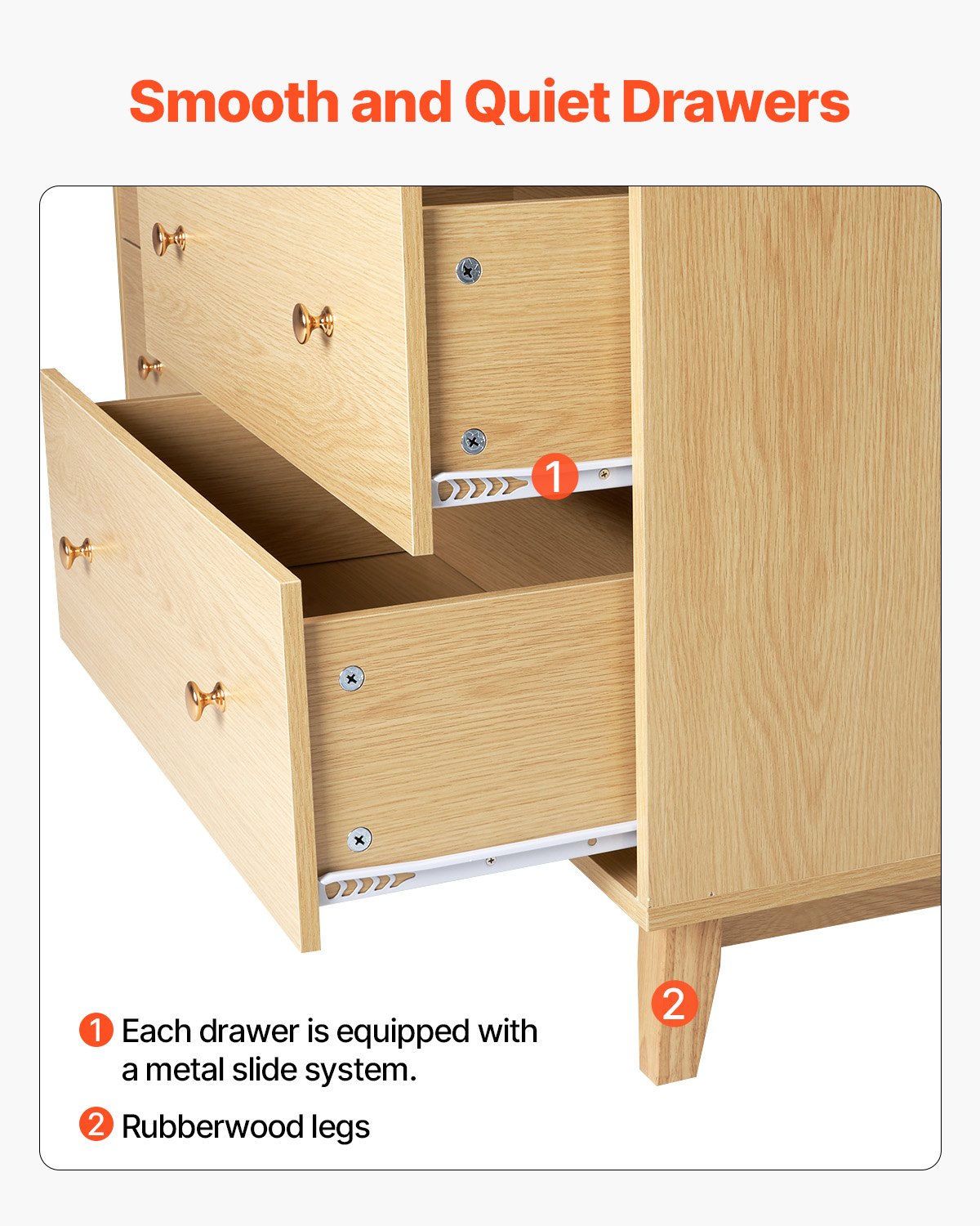 VEVOR 6 Drawer Dresser, Wooden Chest of Drawers with Sliding with Anti-tip Device, Modern Minimalist Dresser Chest, Closet Storage Organizer for Living Room, Hallway, Bedroom, Entryway, Light Wood