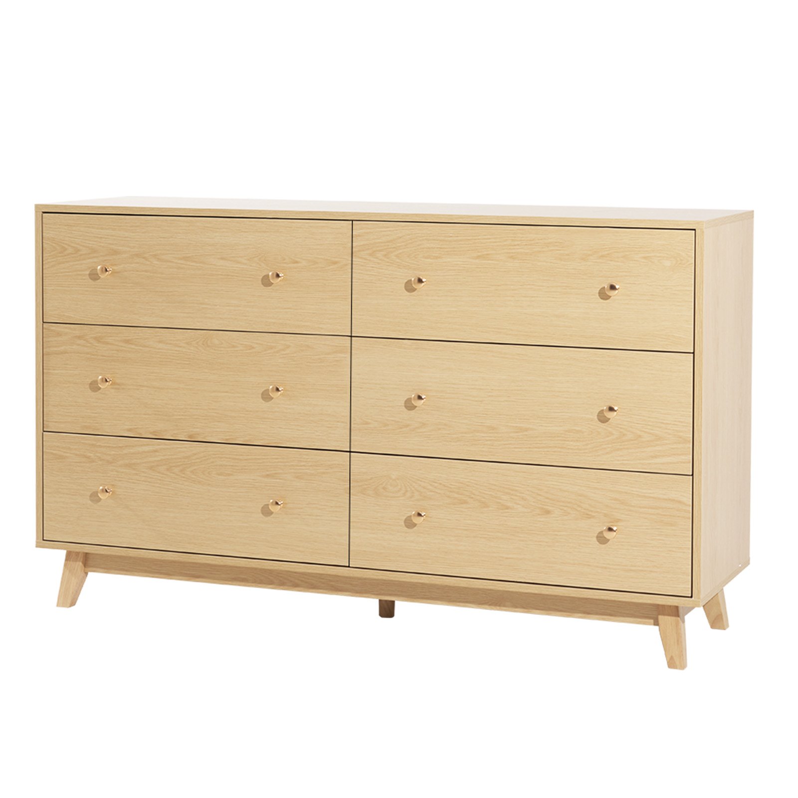 VEVOR 6 Drawer Dresser, Wooden Chest of Drawers with Sliding with Anti-tip Device, Modern Minimalist Dresser Chest, Closet Storage Organizer for Living Room, Hallway, Bedroom, Entryway, Light Wood