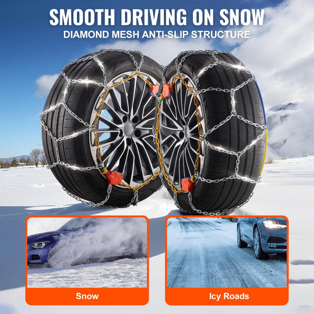 Cadenas de nieve autoajustables VEVOR, cadenas de tracción con malla de diamante antideslizantes, cadenas de emergencia de acero al manganeso para neumáticos 255/65-16, 255/60-18, 235/55-19 y 245/70-16 (juego de 2)