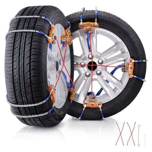 VEVOR 8 PCS Snow Chains, Tire Traction Wheel Chains for Tire Width 9.2-11.2 in/235-285 mm, Manganese Alloy Steel Emergency Tire Chains for Cars, Pickups, SUVs, and Trucks