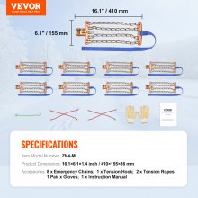 VEVOR 8 PCS Snow Chains Tire Width 9.2-11.2in/235-28mm for Car/Pickup/SUV/Truck