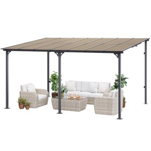 VEVOR Lean to Gazebo for Patio, 10′ x 14′ Hard Top Gazebo with Aluminum Frame, Wall Mounted & Freestanding Pergola, UV Resistant Polycarbonate Roof, Outdoor Patio Awnings for Deck, Garden and Backyard | VEVOR US