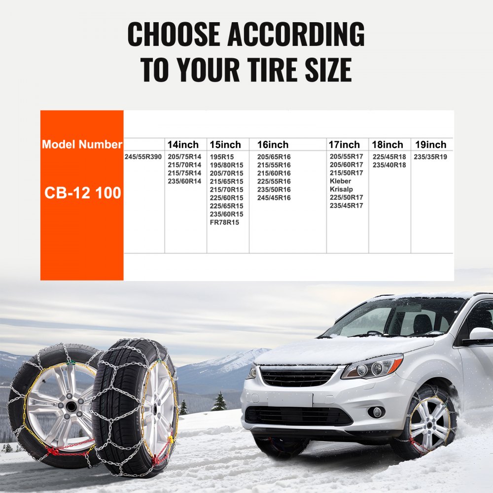 VEVOR Snow Tire Chains, Manganese Alloy Steel Emergency Traction Tire Chains, Cable Tire Chains for Cars, Pickups, SUVs, and Trucks, Silver, 2PCS