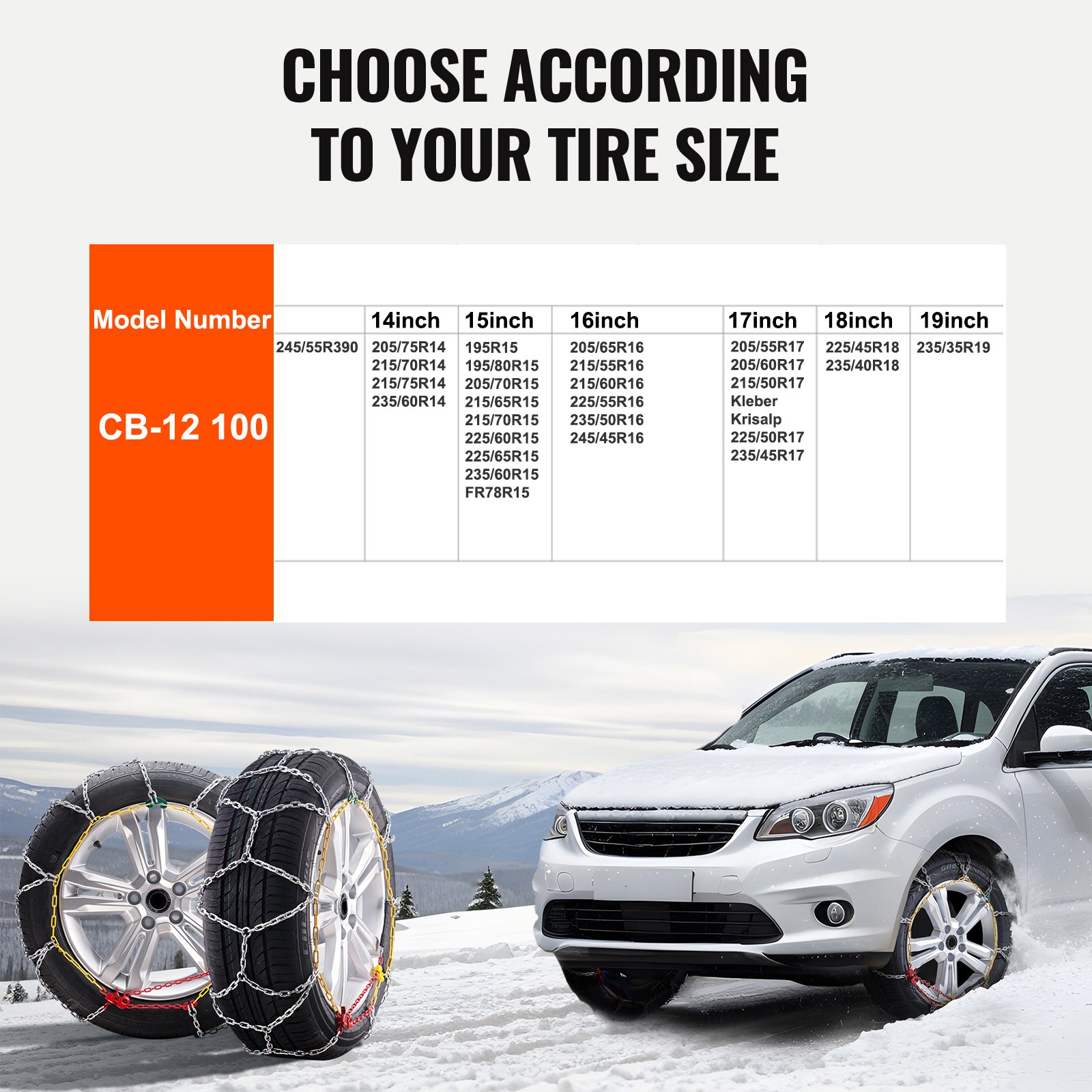 VEVOR Snow Tire Chains, Manganese Alloy Steel Emergency Traction Tire Chains, Cable Tire Chains for Cars, Pickups, SUVs, and Trucks, Silver, 2PCS
