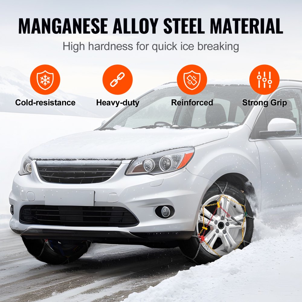 VEVOR 2PC Snow Chains, Manganese Alloy Steel Emergency Traction Tire Chains for Cars, Pickups, SUVs, and Trucks, Snow Tire Chains for 225/70-15, 235/60-16, 235/50-18, 245/45-18, 245/45-17, Silver