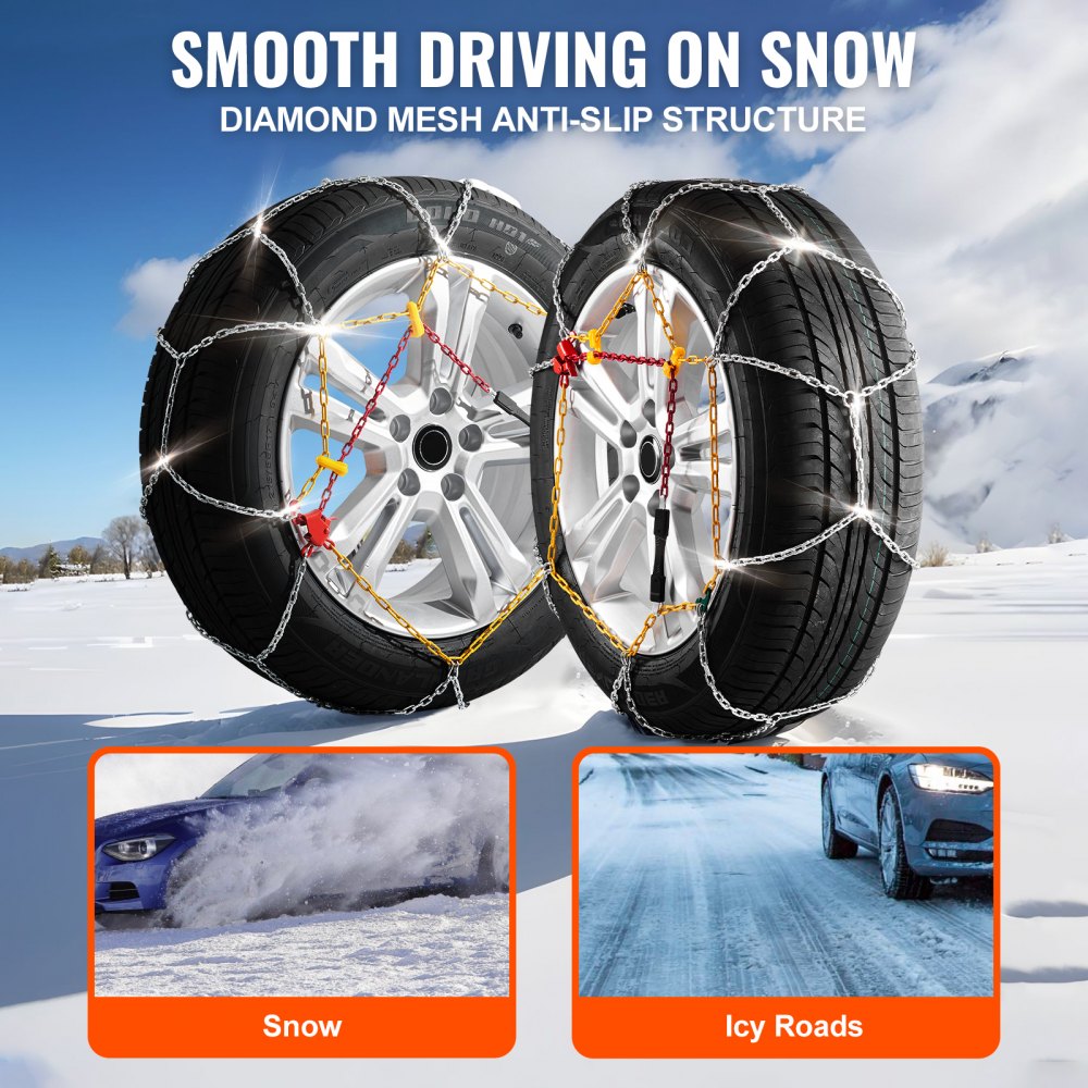 VEVOR 2PC Snow Chains, Manganese Alloy Steel Emergency Traction Tire Chains for Cars, Pickups, SUVs, and Trucks, Snow Tire Chains for 225/70-15, 235/60-16, 235/50-18, 245/45-18, 245/45-17, Silver