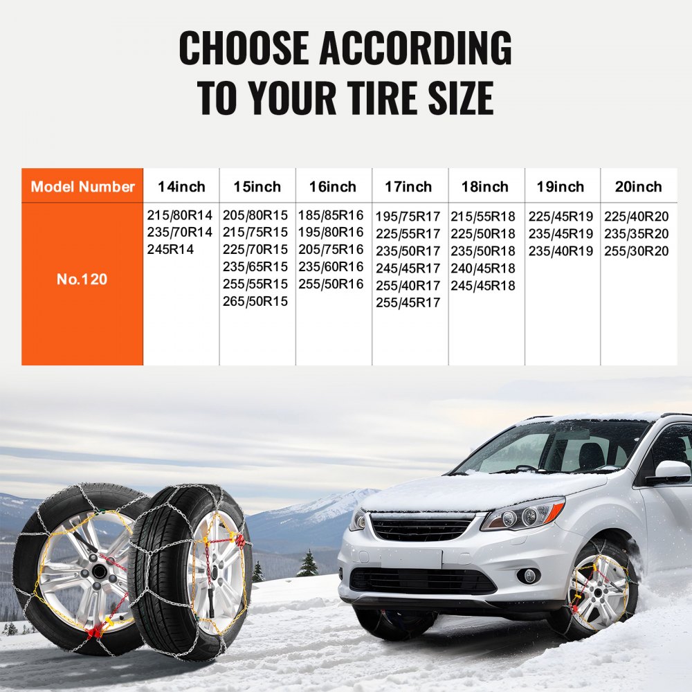 VEVOR 2PC Snow Chains, Manganese Alloy Steel Emergency Traction Tire Chains for Cars, Pickups, SUVs, and Trucks, Snow Tire Chains for 225/70-15, 235/60-16, 235/50-18, 245/45-18, 245/45-17, Silver