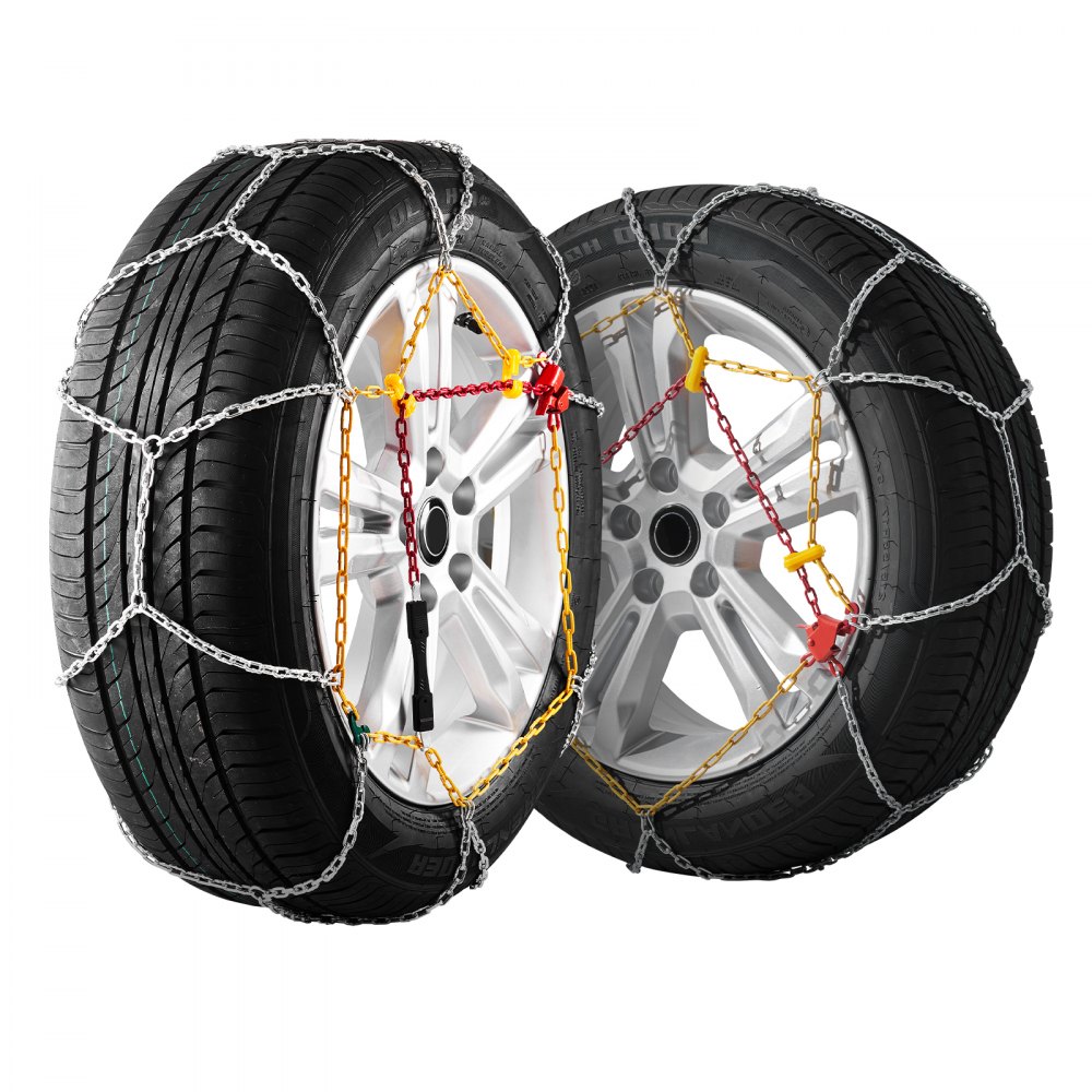 VEVOR 2PC Snow Chains, Manganese Alloy Steel Emergency Traction Tire Chains for Cars, Pickups, SUVs, and Trucks, Snow Tire Chains for 225/70-15, 235/60-16, 235/50-18, 245/45-18, 245/45-17, Silver