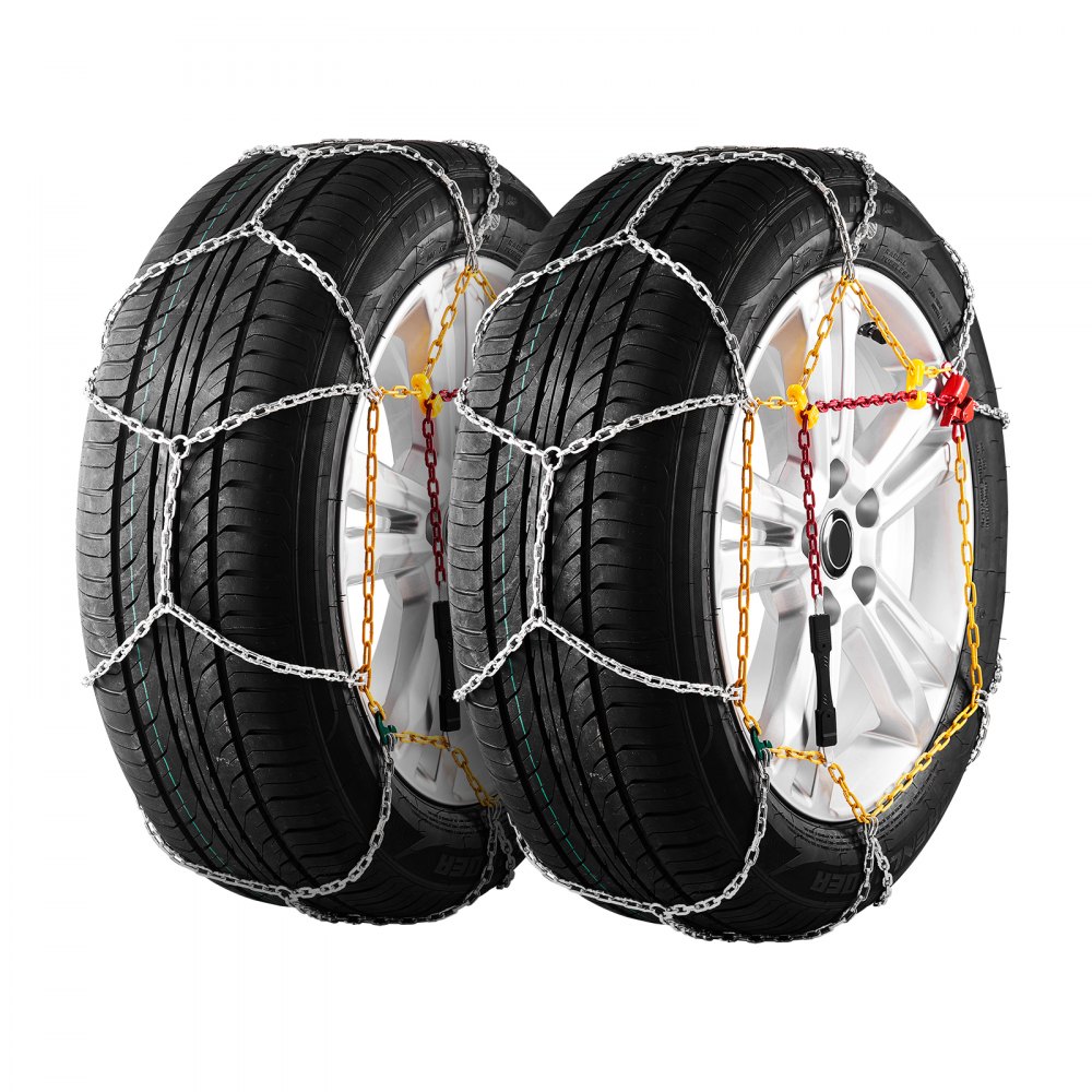 VEVOR 2PC Snow Chains, Manganese Alloy Steel Emergency Traction Tire Chains for Cars, Pickups, SUVs, and Trucks, Snow Tire Chains for 225/70-15, 235/60-16, 235/50-18, 245/45-18, 245/45-17, Silver