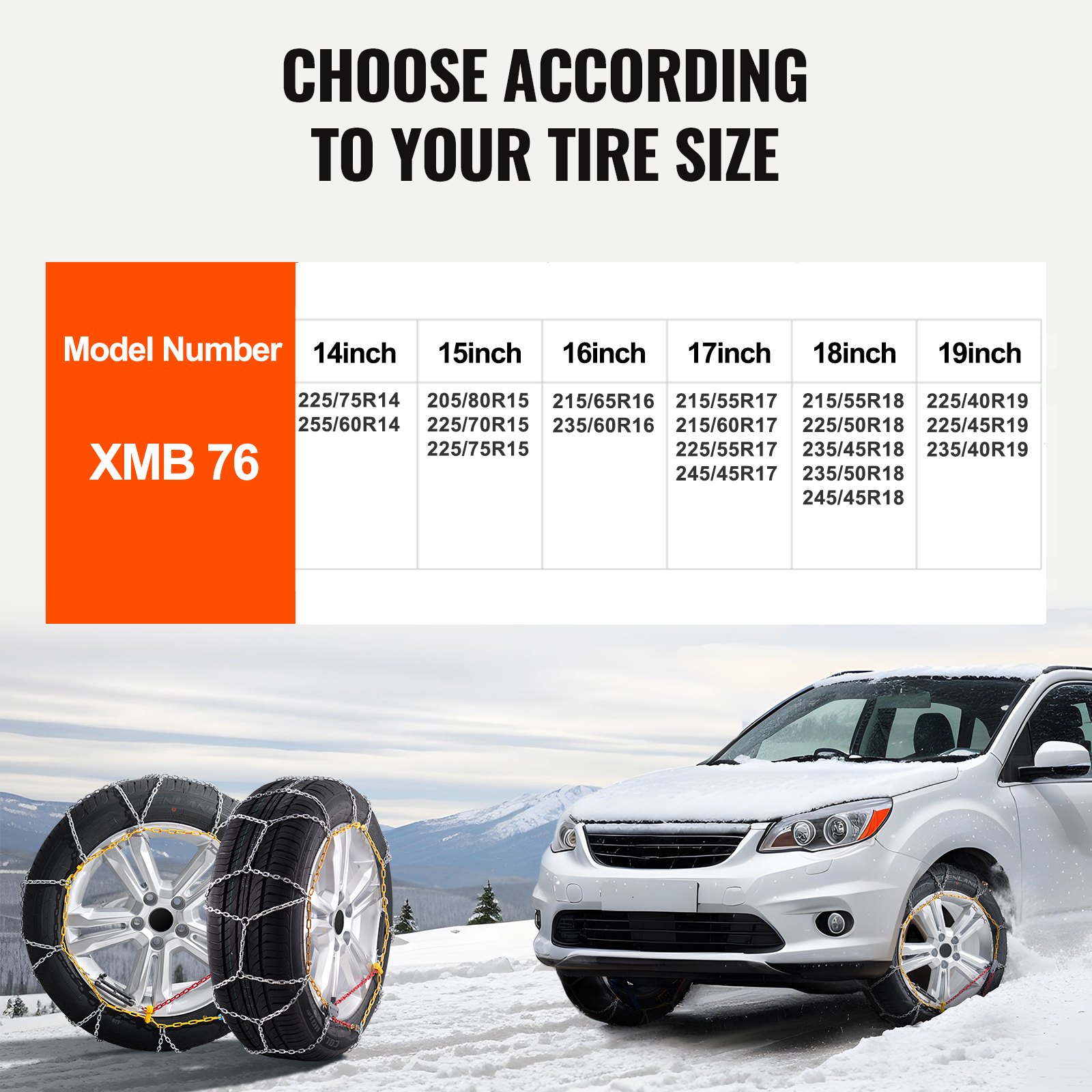 VEVOR 2PC Snow Chains, Manganese Alloy Steel Emergency Traction Tire Chains for Cars, Pickups, SUVs, and Trucks, Snow Tire Chains for 225/70-15, 235/60-16, 235/50-18, 245/45-18, 245/45-17, Silver