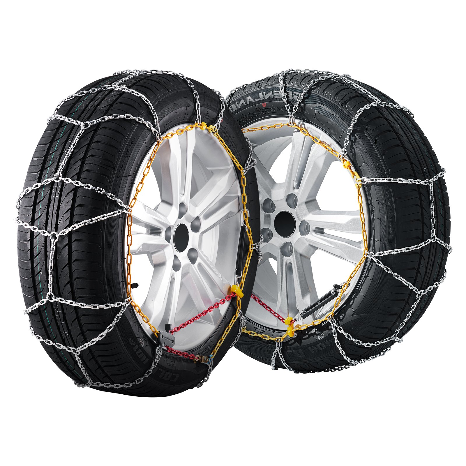 VEVOR 2PC Snow Chains, Manganese Alloy Steel Emergency Traction Tire Chains for Cars, Pickups, SUVs, and Trucks, Snow Tire Chains for 225/70-15, 235/60-16, 235/50-18, 245/45-18, 245/45-17, Silver