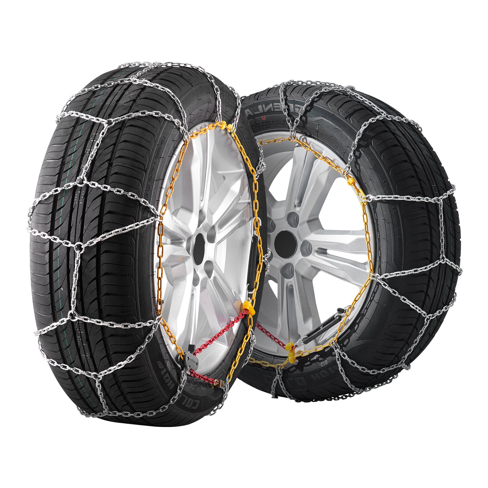 VEVOR 2PC Snow Chains, Manganese Alloy Steel Emergency Traction Tire Chains for Cars, Pickups, SUVs, and Trucks, Snow Tire Chains for 225/70-15, 235/60-16, 235/50-18, 245/45-18, 245/45-17, Silver