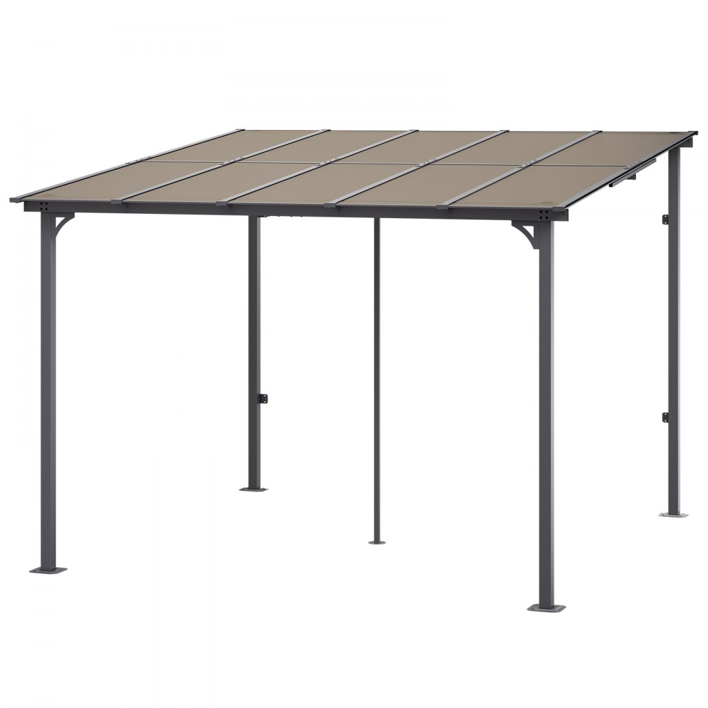 VEVOR Lean to Gazebo for Patio, 10' x 10' Hard Top Gazebo with Medal Frame, Wall Mounted & Freestanding Pergola, UV Resistant Polycarbonate Roof, Outdoor Patio Awnings for Deck, Garden and Backyard