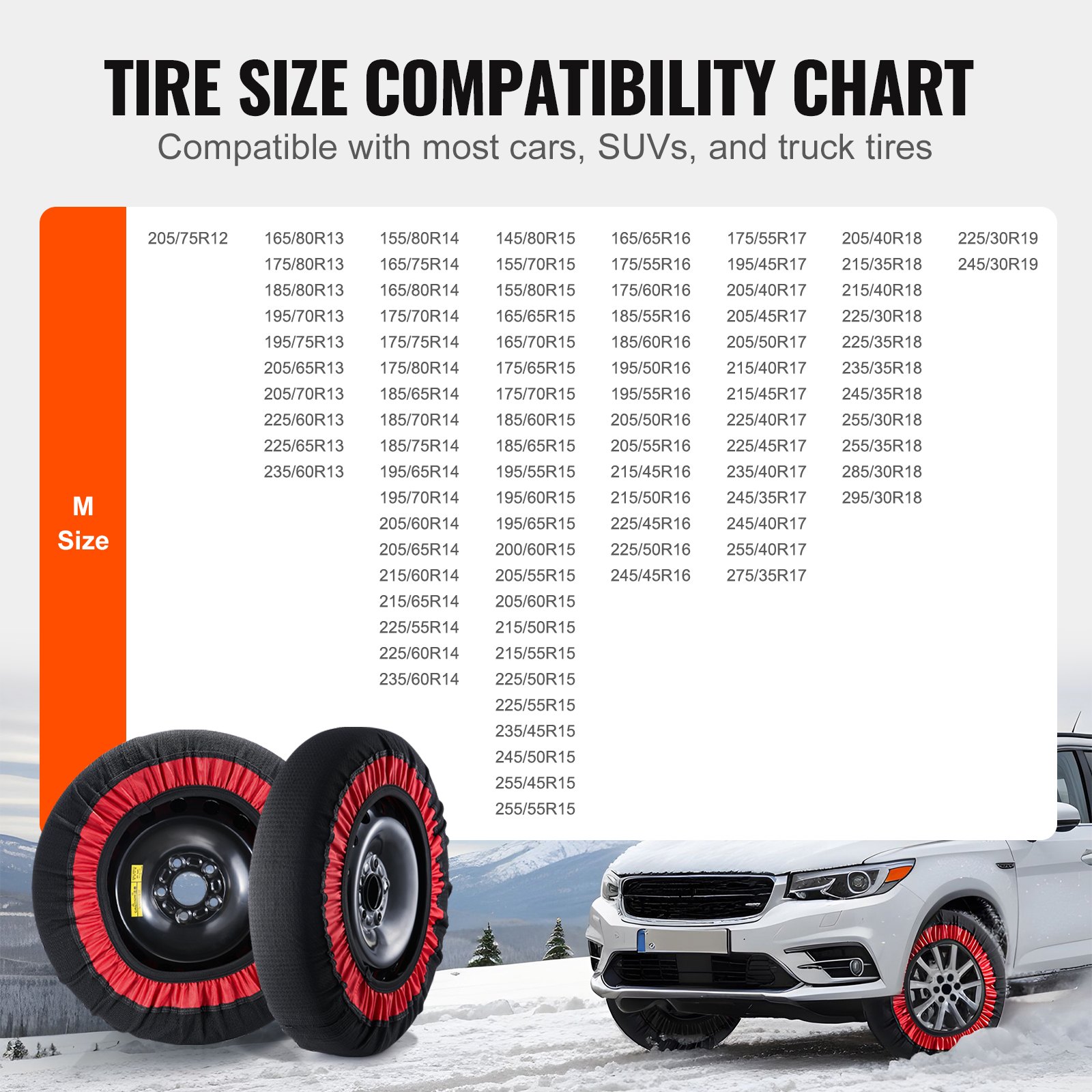 VEVOR Thickened Snow Socks for Tires, Polyester Fiber Tire Socks with Elastic Straps, Snow Traction Tire Cover for Car, SUV, Pickup and Truck (Pack of 2)-Extra Large