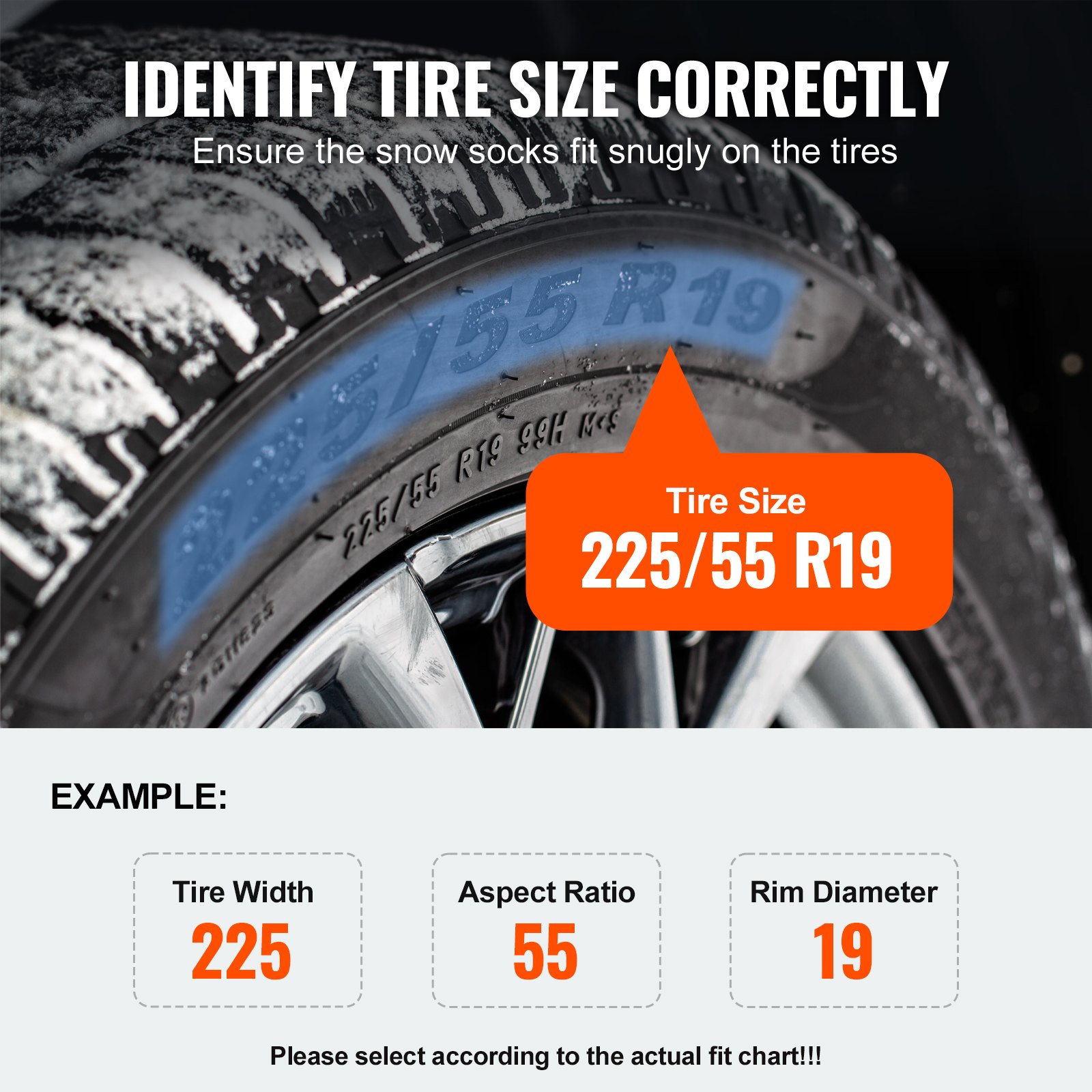 VEVOR Thickened Snow Socks for Tires, Polyester Fiber Tire Socks with Elastic Straps, Snow Traction Tire Cover for Car, SUV, Pickup and Truck (Pack of 2)-Extra Large