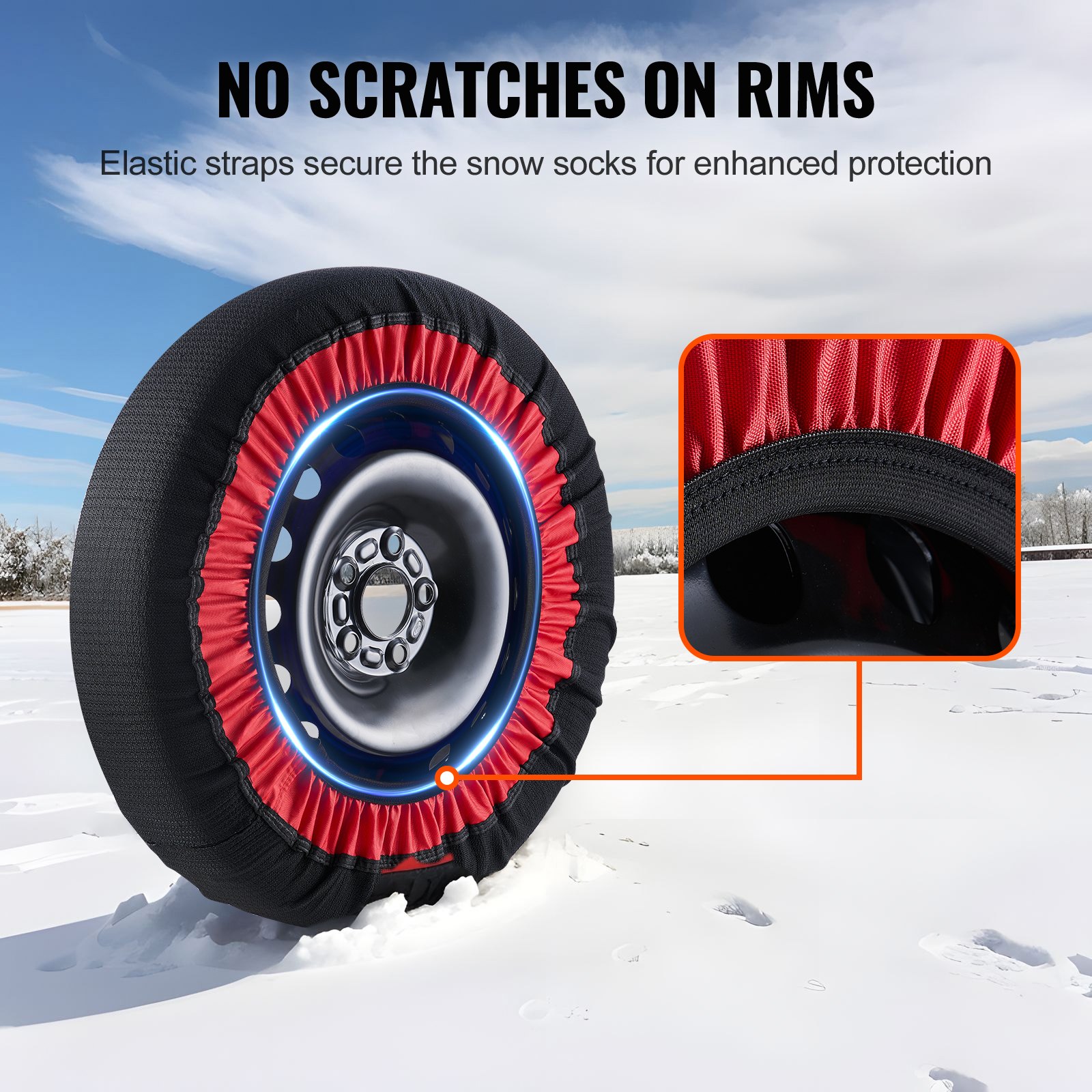 VEVOR Thickened Snow Socks for Tires, Polyester Fiber Tire Socks with Elastic Straps, Snow Traction Tire Cover for Car, SUV, Pickup and Truck (Pack of 2)-Extra Large