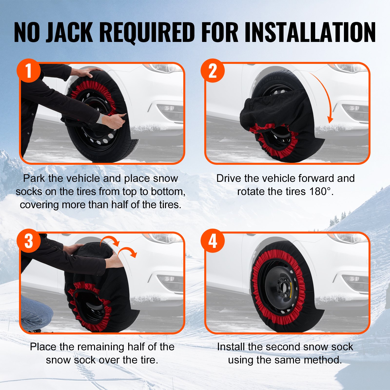 VEVOR Thickened Snow Socks for Tires, Polyester Fiber Tire Socks with Elastic Straps, Snow Traction Tire Cover for Car, SUV, Pickup and Truck (Pack of 2)-Extra Large