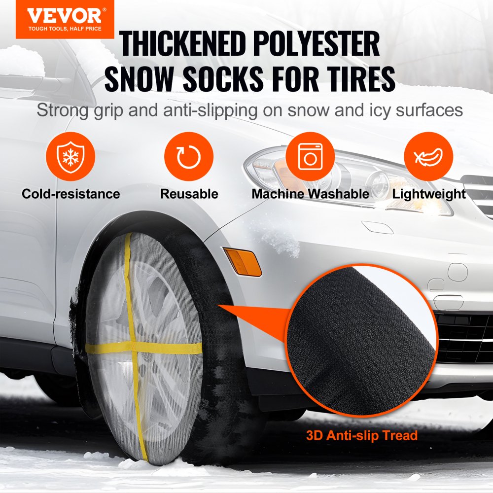 VEVOR Thickened Snow Socks for Tires, Full Coverage Tire Socks with Polyester Fiber, Snow Traction Tire Cover for Car, SUV, Pickup and Truck (Pack of 2)-Large