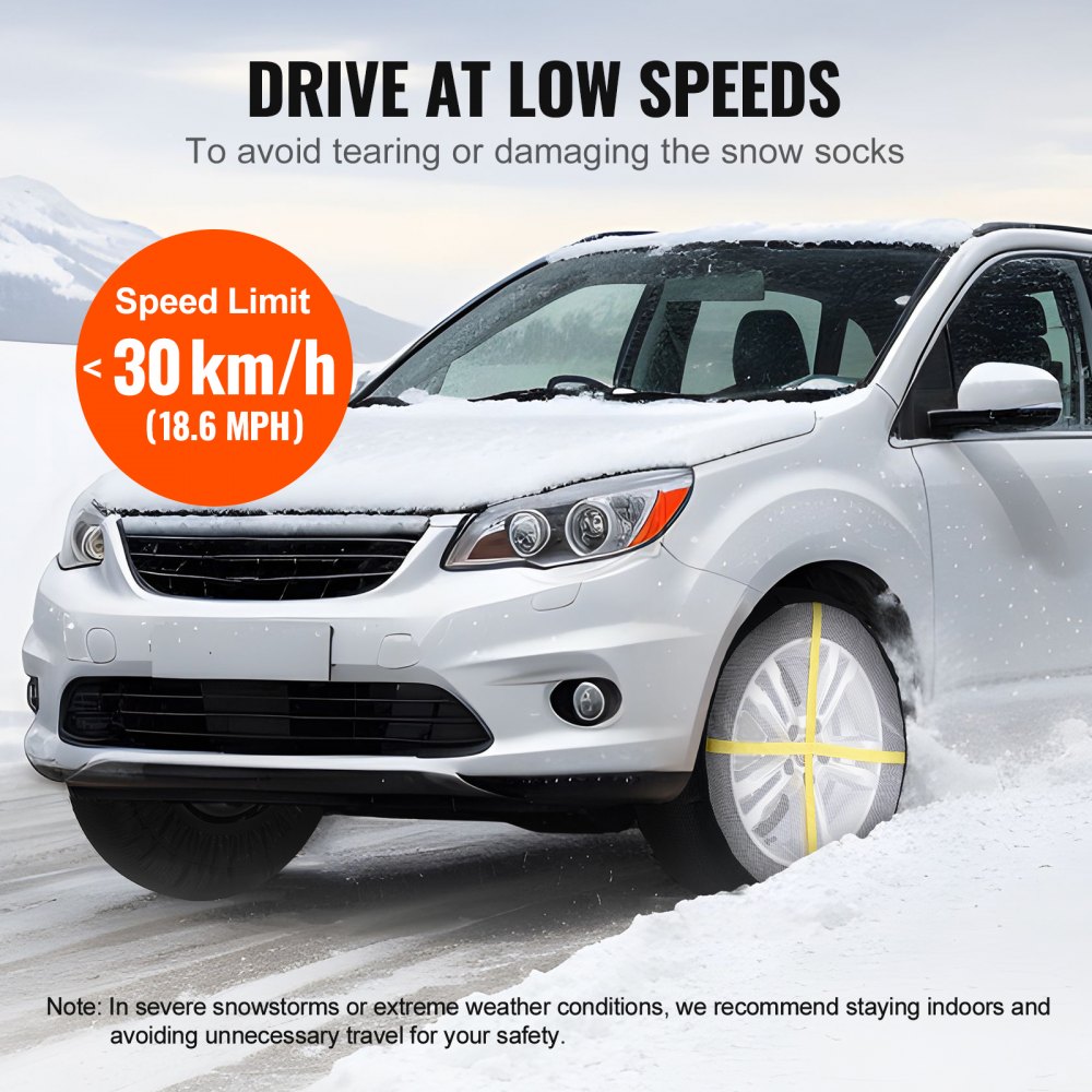 VEVOR Thickened Snow Socks for Tires, Full Coverage Tire Socks with Polyester Fiber, Snow Traction Tire Cover for Car, SUV, Pickup and Truck (Pack of 2)-Large