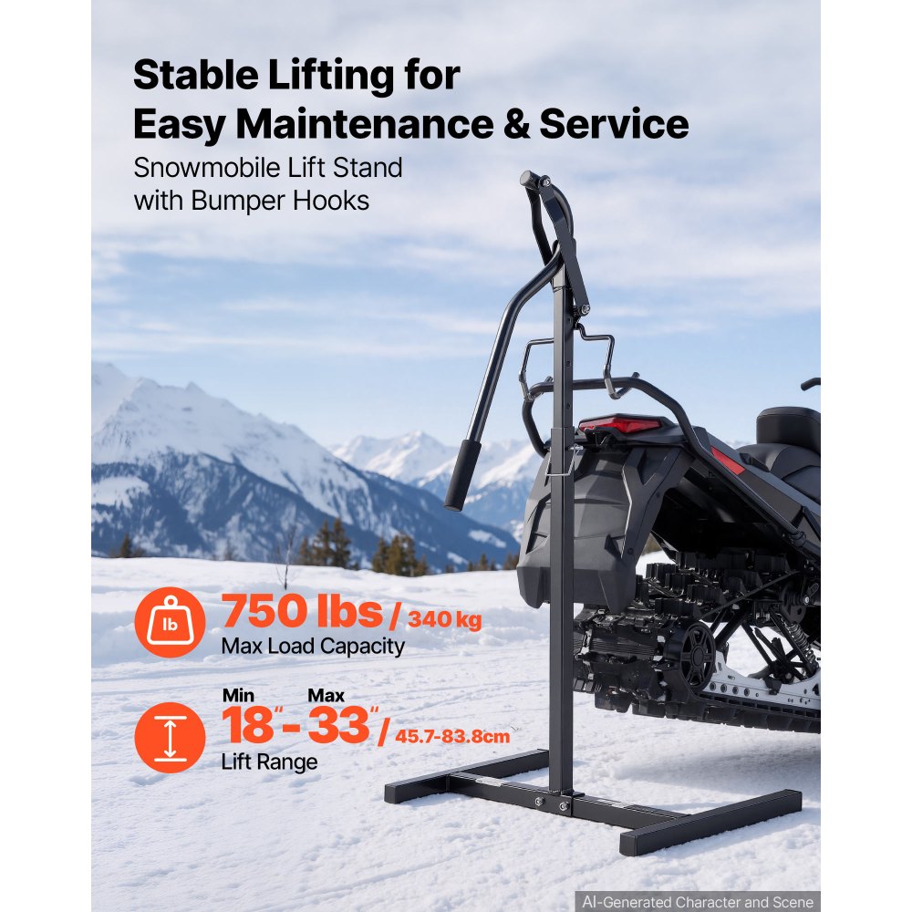 VEVOR Snowmobile Lever Lift Stand, 45.7–83.8 cm Lift Height, 340 kg Capacity, 5-Level Adjustable Height, Heavy-Duty Steel Snowmobile Lift Stand for Easy Maintenance & Repairs, Fits Most Snowmobiles
