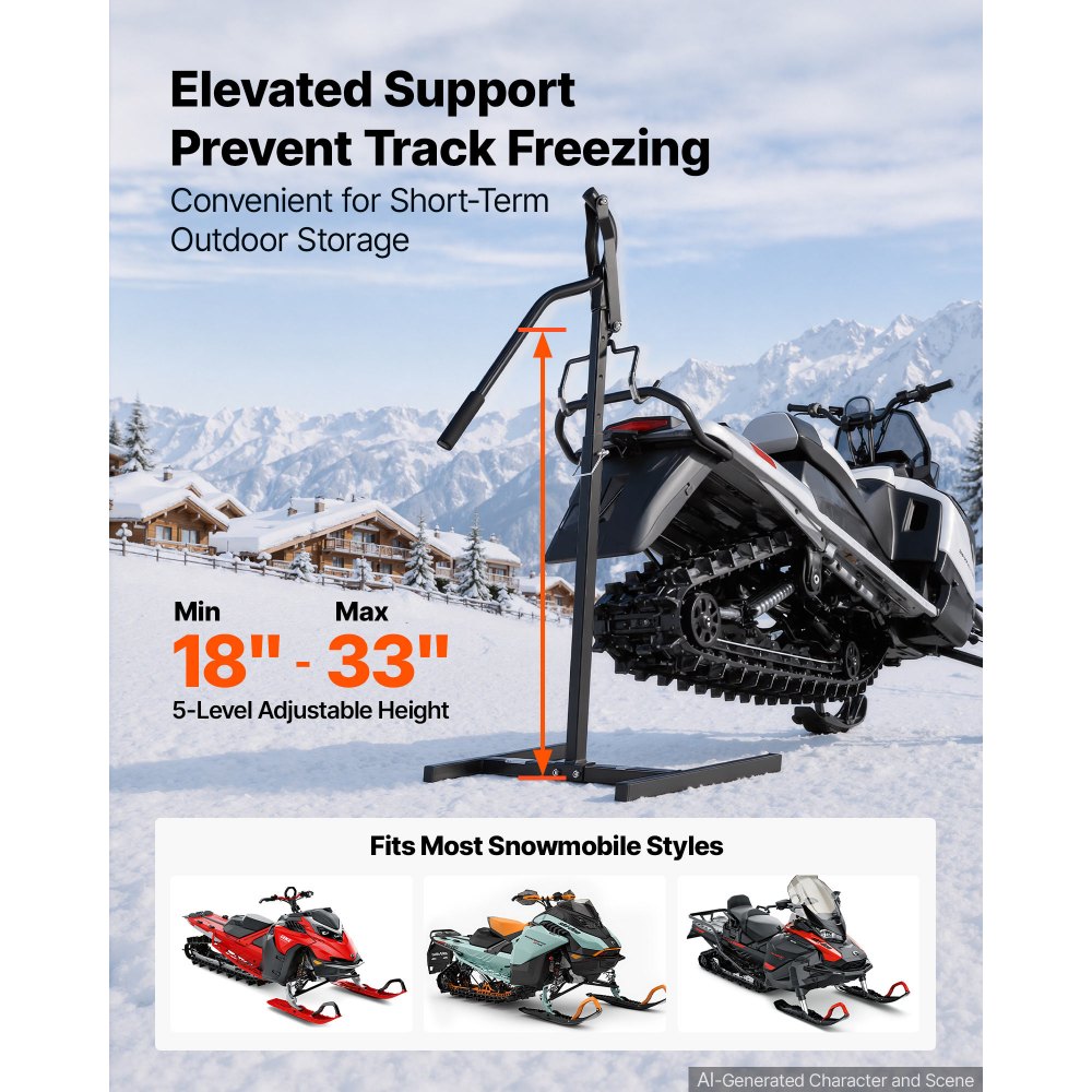 VEVOR Snowmobile Lever Lift Stand, 45.7–83.8 cm Lift Height, 340 kg Capacity, 5-Level Adjustable Height, Heavy-Duty Steel Snowmobile Lift Stand for Easy Maintenance & Repairs, Fits Most Snowmobiles