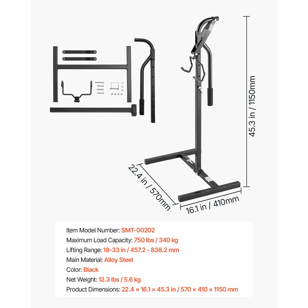 VEVOR Snowmobile Lever Lift Stand, 45.7–83.8 cm Lift Height, 340 kg Capacity, 5-Level Adjustable Height, Heavy-Duty Steel Snowmobile Lift Stand for Easy Maintenance & Repairs, Fits Most Snowmobiles