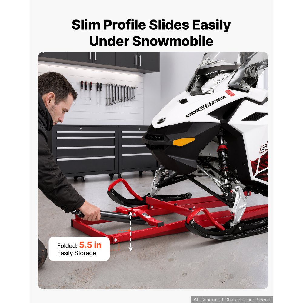 VEVOR Snowmobile Lift Stand with 5.5"-28" Lift Height & Manual Hand Crank, 1000LBS Load Capacity, Heavy-Duty Steel Support, Foldable Snowmobile Lifting Stand for Easy Track Maintenance & Parts Repair