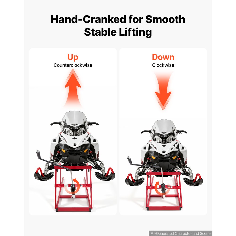 VEVOR Snowmobile Lift Stand with 5.5"-28" Lift Height & Manual Hand Crank, 1000LBS Load Capacity, Heavy-Duty Steel Support, Foldable Snowmobile Lifting Stand for Easy Track Maintenance & Parts Repair