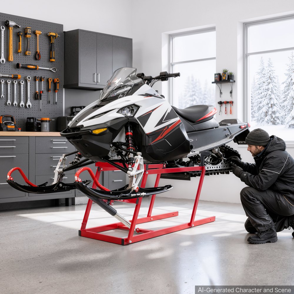 VEVOR Snowmobile Lift Stand with 5.5"-28" Lift Height & Manual Hand Crank, 1000LBS Load Capacity, Heavy-Duty Steel Support, Foldable Snowmobile Lifting Stand for Easy Track Maintenance & Parts Repair