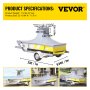 VEVOR t-top boat cover on a trailer, showcasing size and product specifications.