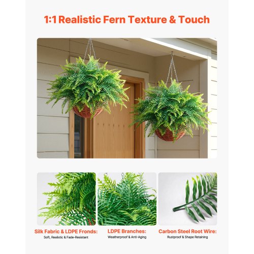 VEVOR Artificial Ferns, 2 Pcs Fake Hanging Boston Fern Bush Plant with 23  Inch Hanging Length,