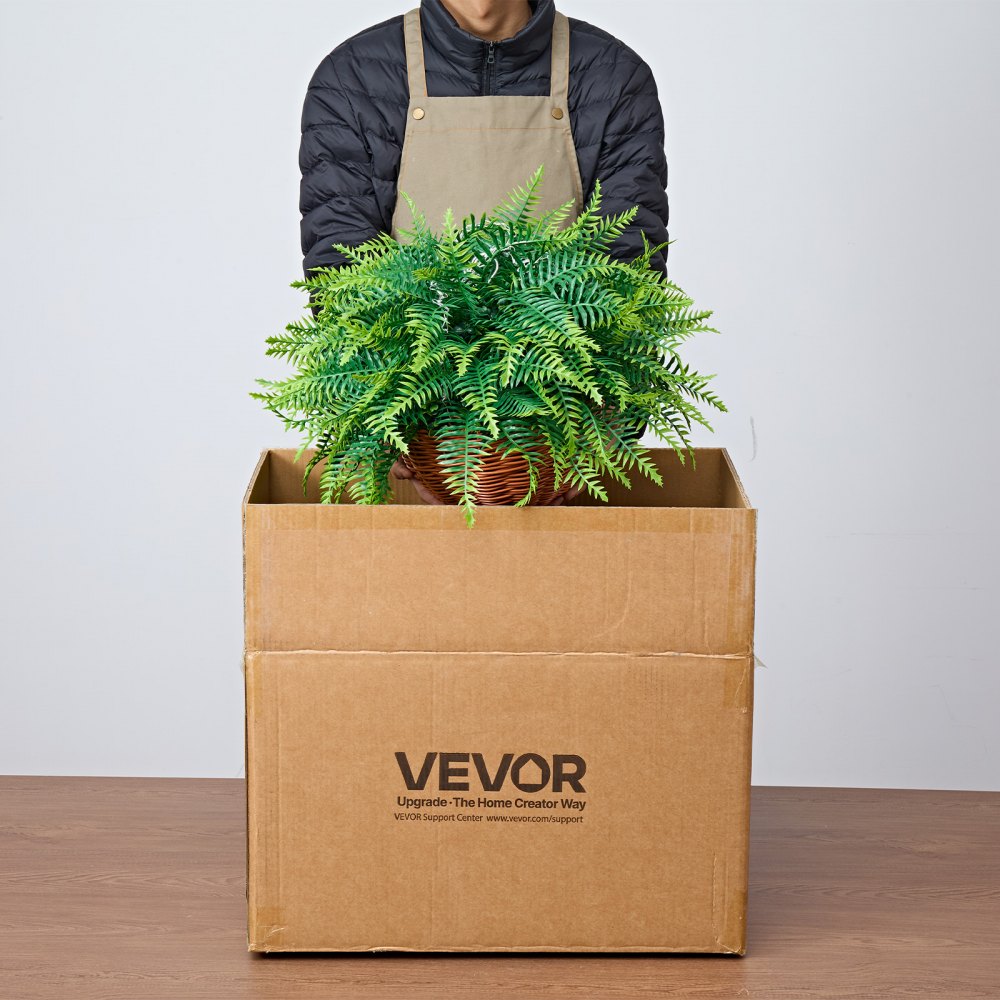 VEVOR Artificial Ferns, 2 Pcs Fake Hanging Boston Fern Bush Plant with 584 mm Hanging Length, Plastic Faux Greenery for Indoor and Outdoor Decor, For Wall, Wedding Party, Home, Porch Garden, Office