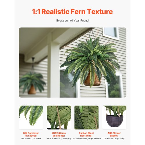 Buisson Artificiel Exterieur Fougère De Boston Artificielle En Pot - Hauteur 48 Cm (avec Pot) - Plante Fausse Givrée Pour Intérieur Et Extérieur