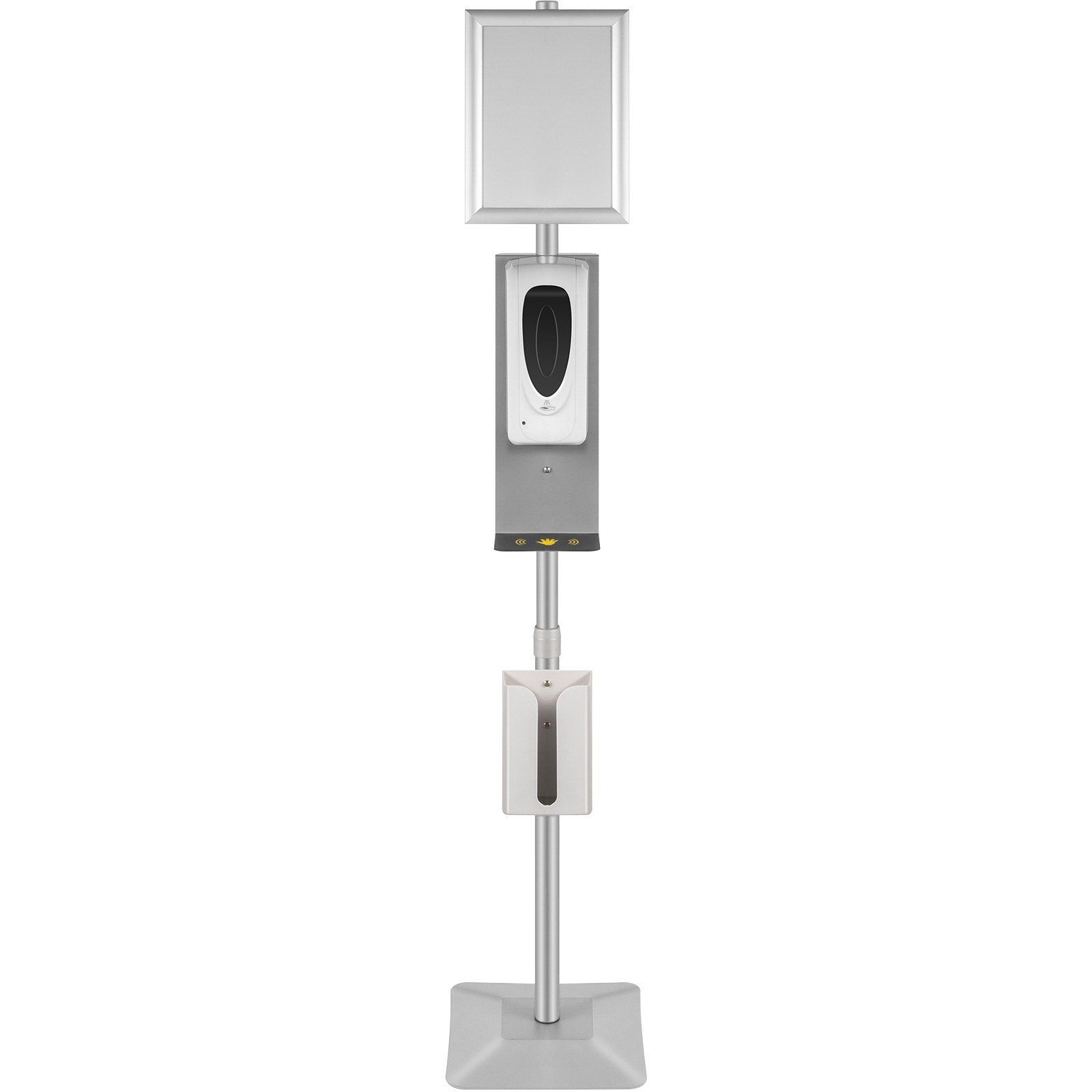 VEVOR Automatic Hand Dispenser Stand 1000ml Infrared Sensing Dispenser 3 Nozzle Modes with Signboard & Tissue Box Hand Dispenser 55''-63'' Height Adjustable for Home Hospital & Public Areas