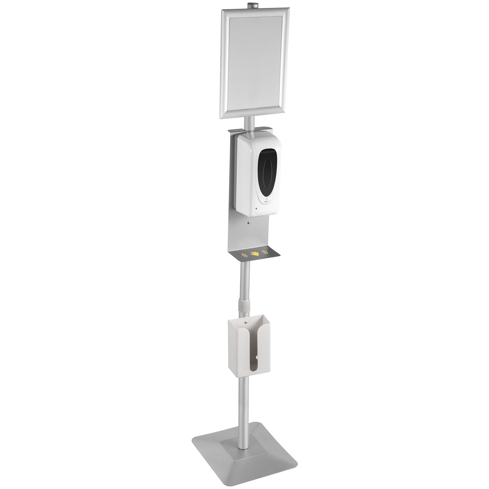 VEVOR Automatic Hand Dispenser Stand 1000ml Infrared Sensing Dispenser 3 Nozzle Modes with Signboard & Tissue Box Hand Dispenser 55''-63'' Height Adjustable for Home Hospital & Public Areas
