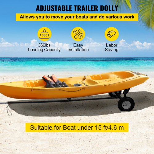 VEVOR Boat Trailer Dolly, 360 lbs Load Capacity Boat Trailer, Hand Dolly Set with 14" Wheels, Heavy Duty Boat Mover Suitable for Boats Under 15ft, Fishing Boats, Small Motors and Sailing Boats
