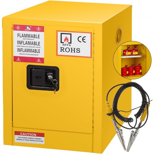 Etiqueta de advertencia a prueba de fugas de una sola puerta para gabinete de almacenamiento de seguridad amarillo de 36 galones